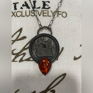 Artisan Made Sterling Deer & Amber Pendant Necklace